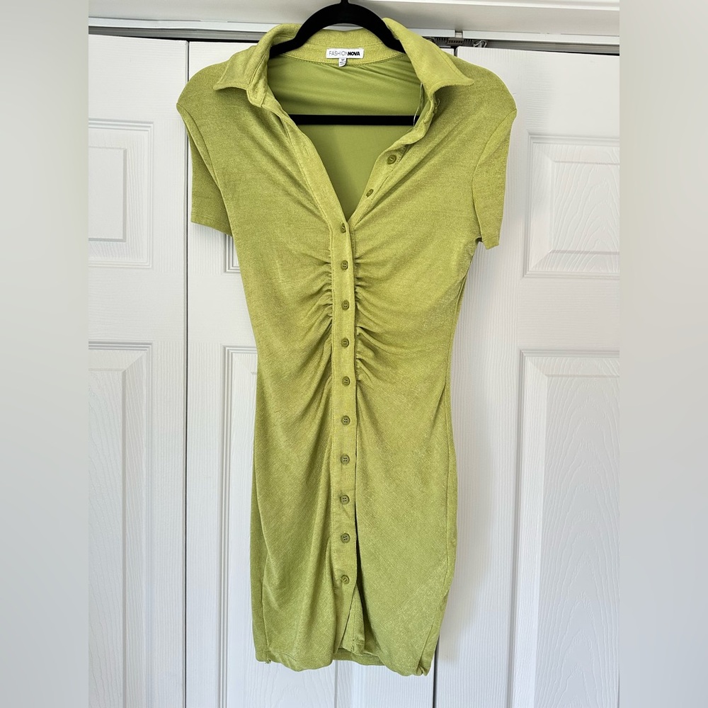 Fashion Nova Lime Green Button Mini Dress